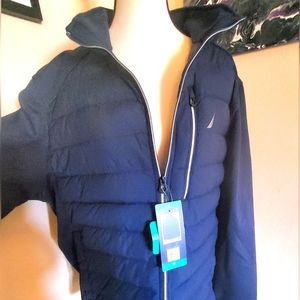 Nautica Mens Mixed Media Navy Water/Wind Resistant Jacket XL